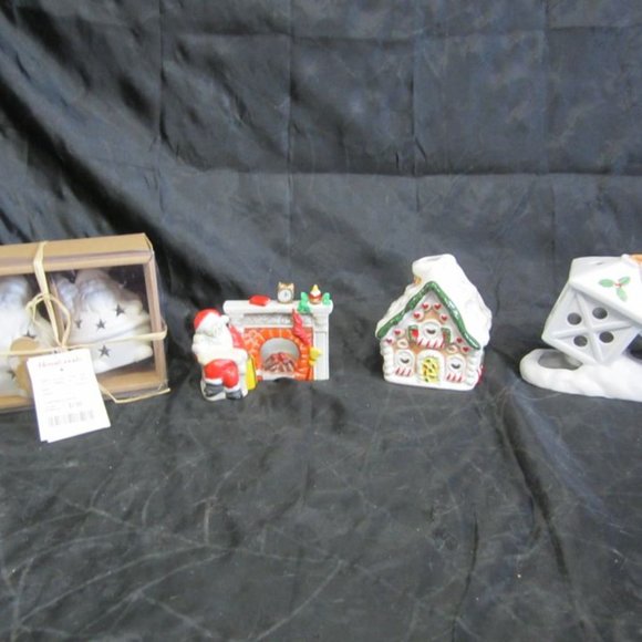 VINTAGE 90'S CERAMIC SANTA MOTIF TEALIGHT HOLDERS, BATTERY LIGHTED, SET OF 5 - Picture 2 of 8